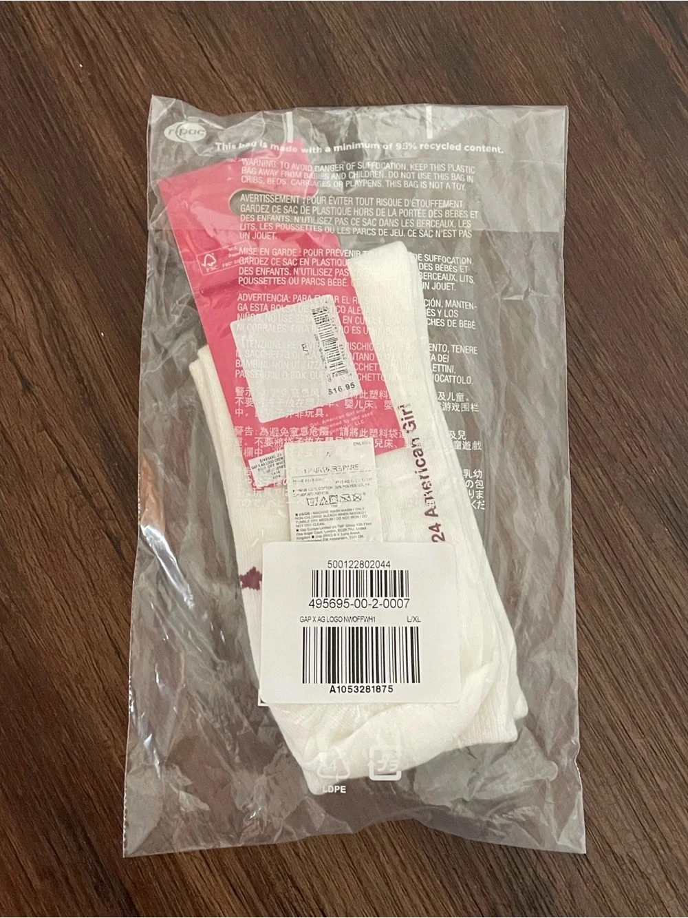 NWT GAP x American Girl White Crew Socks for Girls size L/XL
